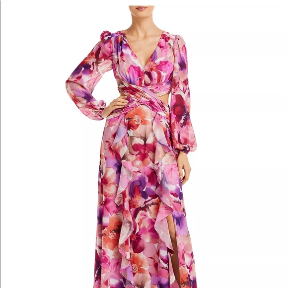 AQUA Printed Long Sleeve Gown - Picture 3 of 5